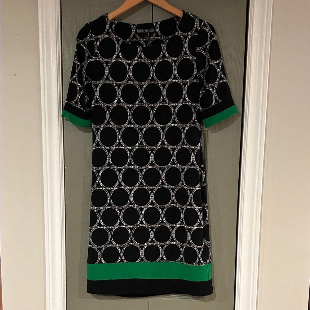 karin stevens Black Shift Dress with Green Trim